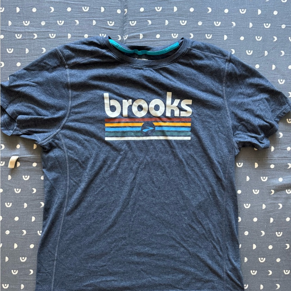 Brooks Navy Tee with Colorful Stripes